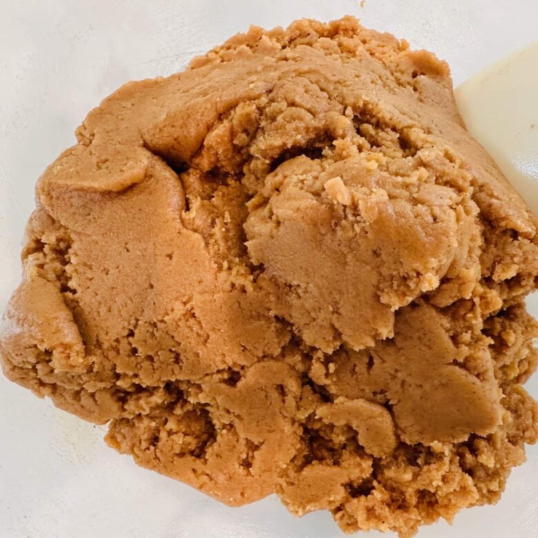 Overhead shot of smooth pumpkin snickerdoodle dough.