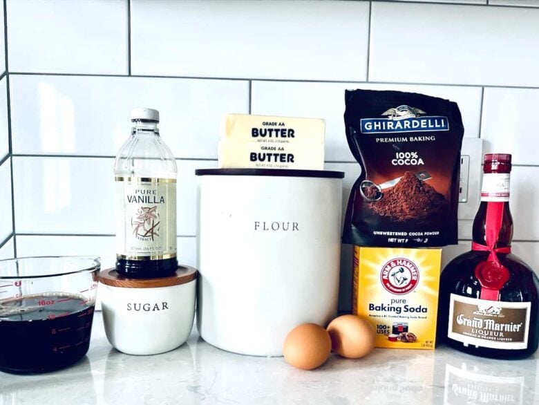chocolate Bundt cake ingredients.