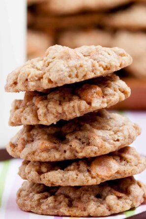 oatmeal butterscotch cookies stacked.