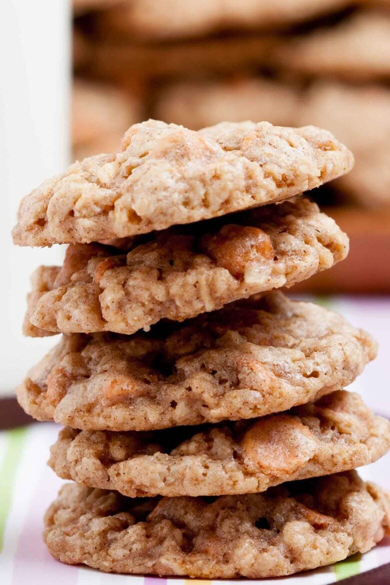 oatmeal butterscotch cookies stacked.