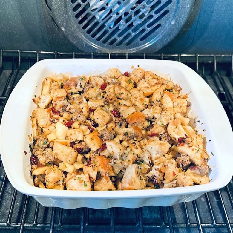 stuffing cooking in oven. 