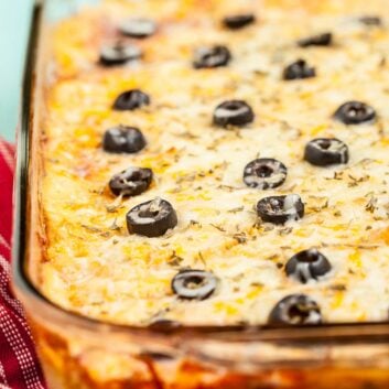white chicken enchilada in a casserole dish.