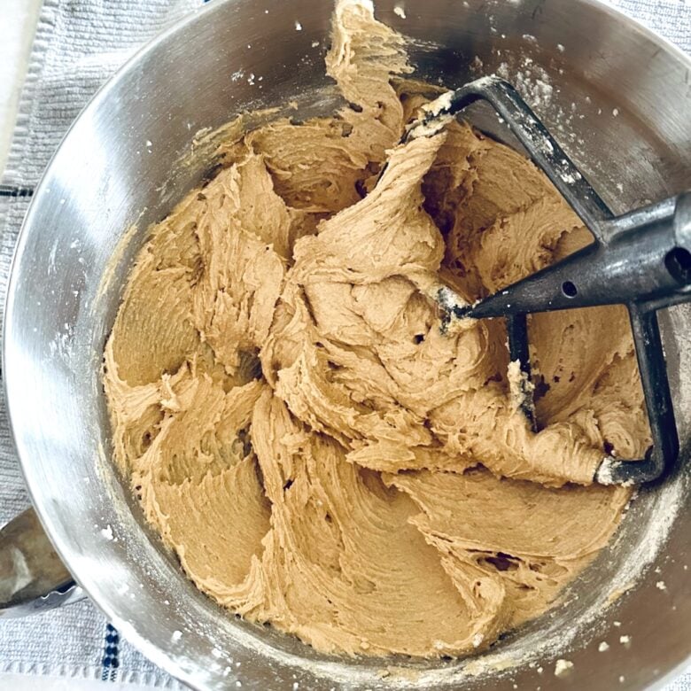 wet and dry ingredients combined for oatmeal butterscotch cookies.