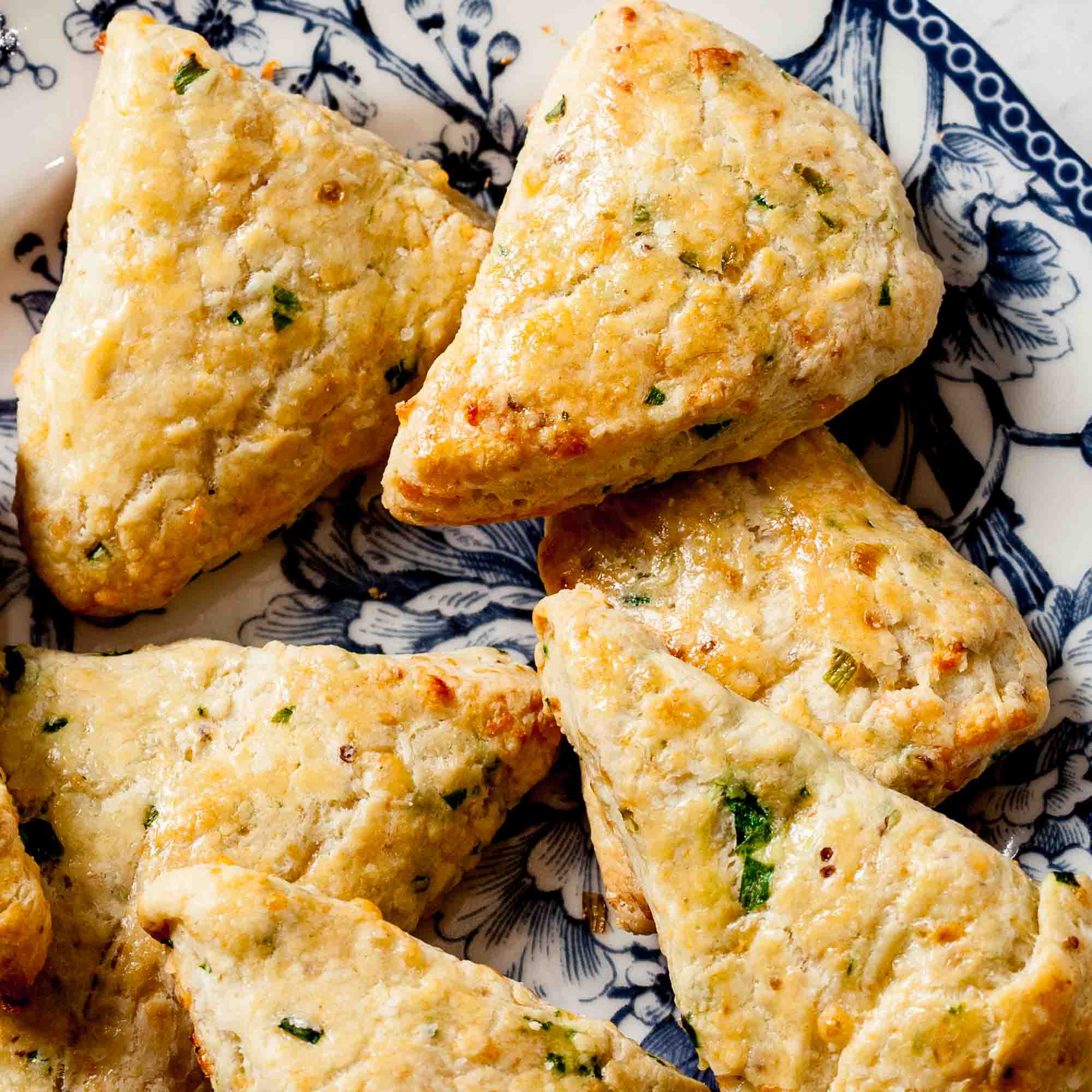 savory scones on a plate close up.
