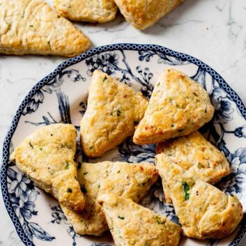 savory scones on a plate.