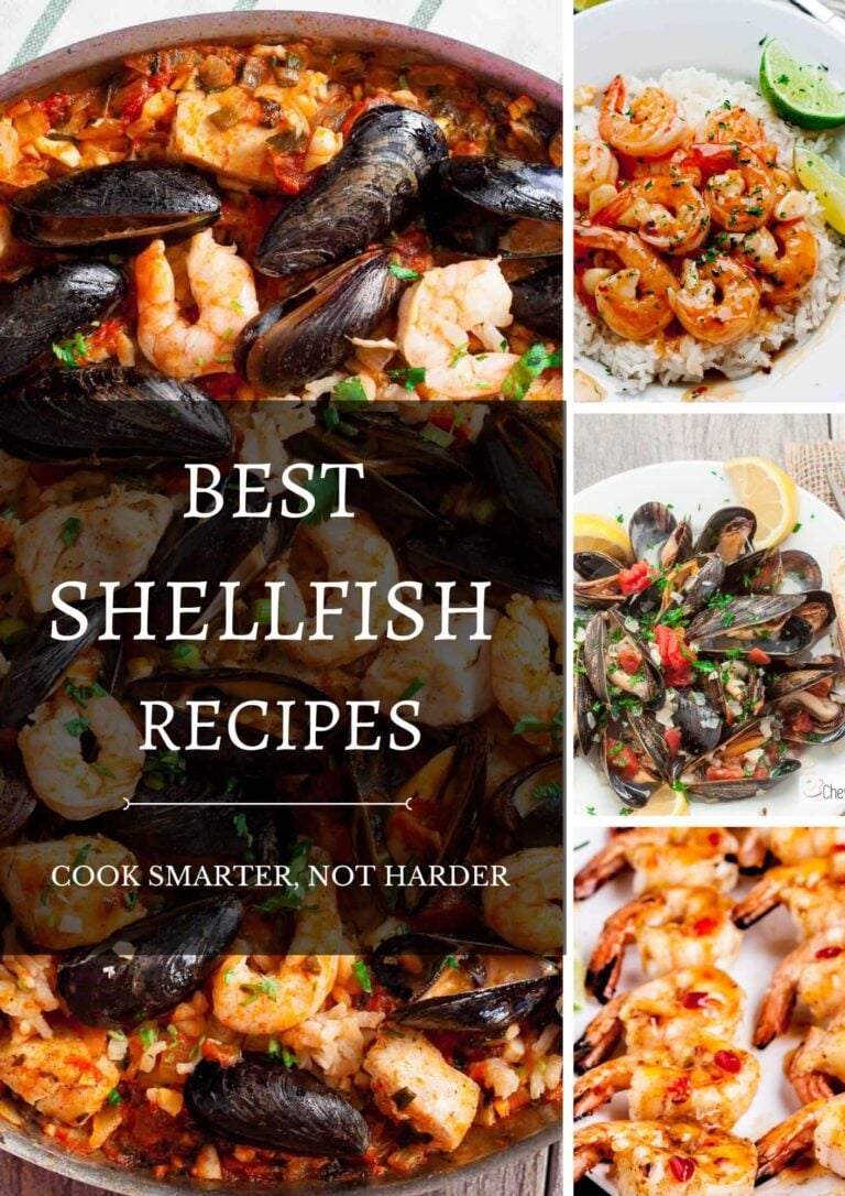 shellfish recipes collection including shrimp, clams, and mussels.