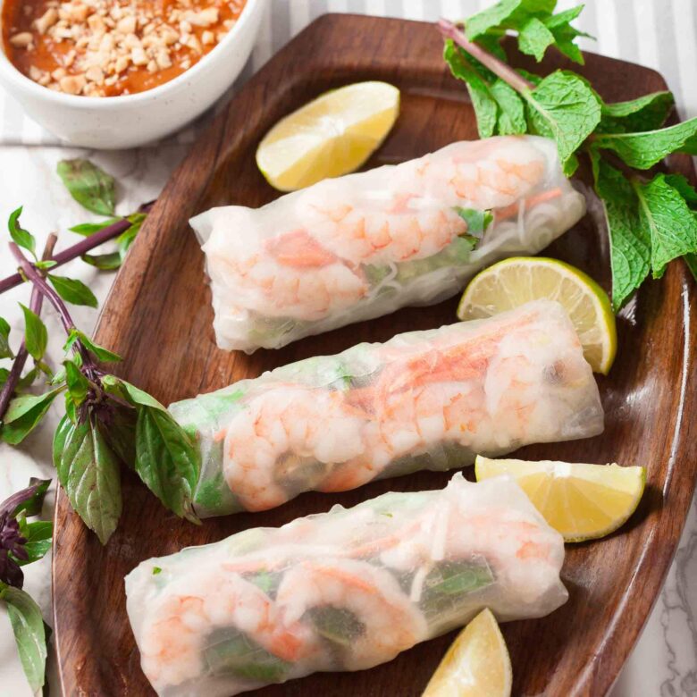 Freshly made Vietnamese spring rolls, ready to be served.