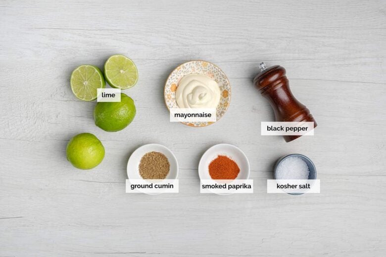 Overhead shot of ingredients to make Mexican street corn salad.