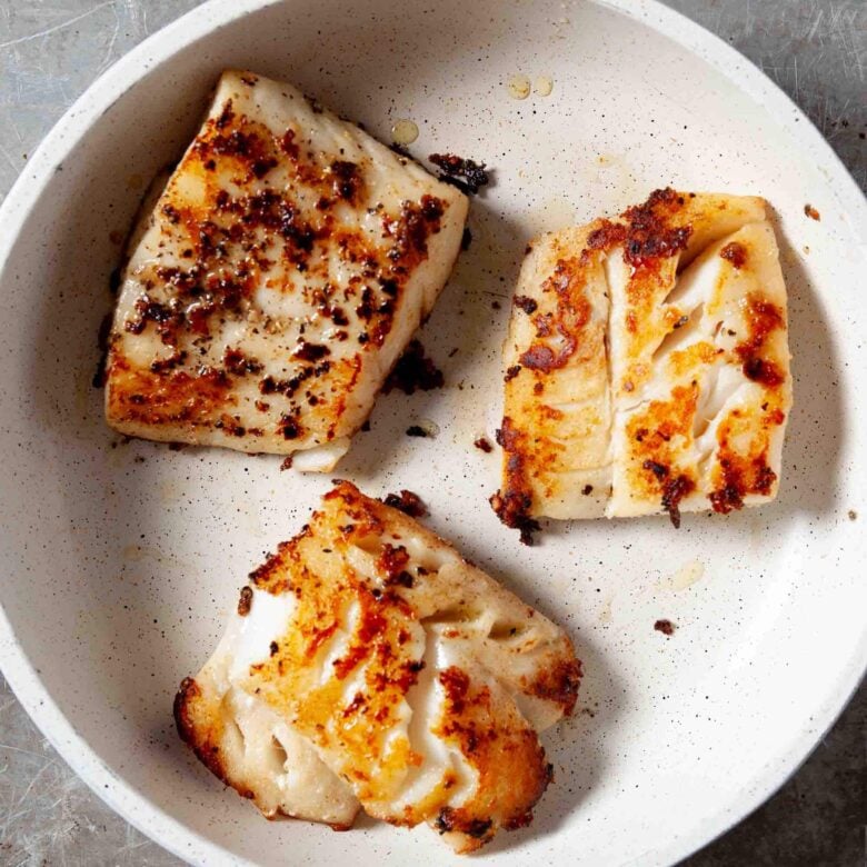 Overhead shot of pan fried mahi mahi to make mahi mahi with mango salsa at home.