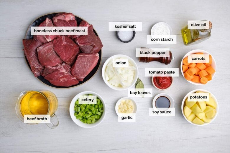 Overhead shot of ingredients to make instant pot roast beef at home.