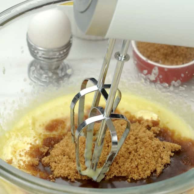 Sugar and butter being creamed together.