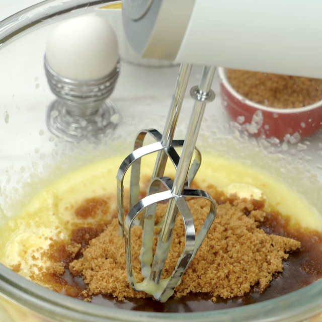 Sugar and butter being creamed together.