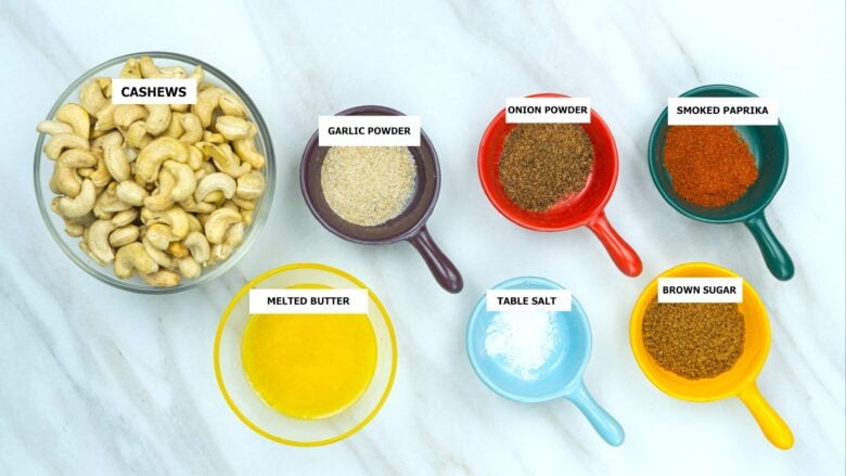 Overhead shot of ingredients to make roasted cashews.