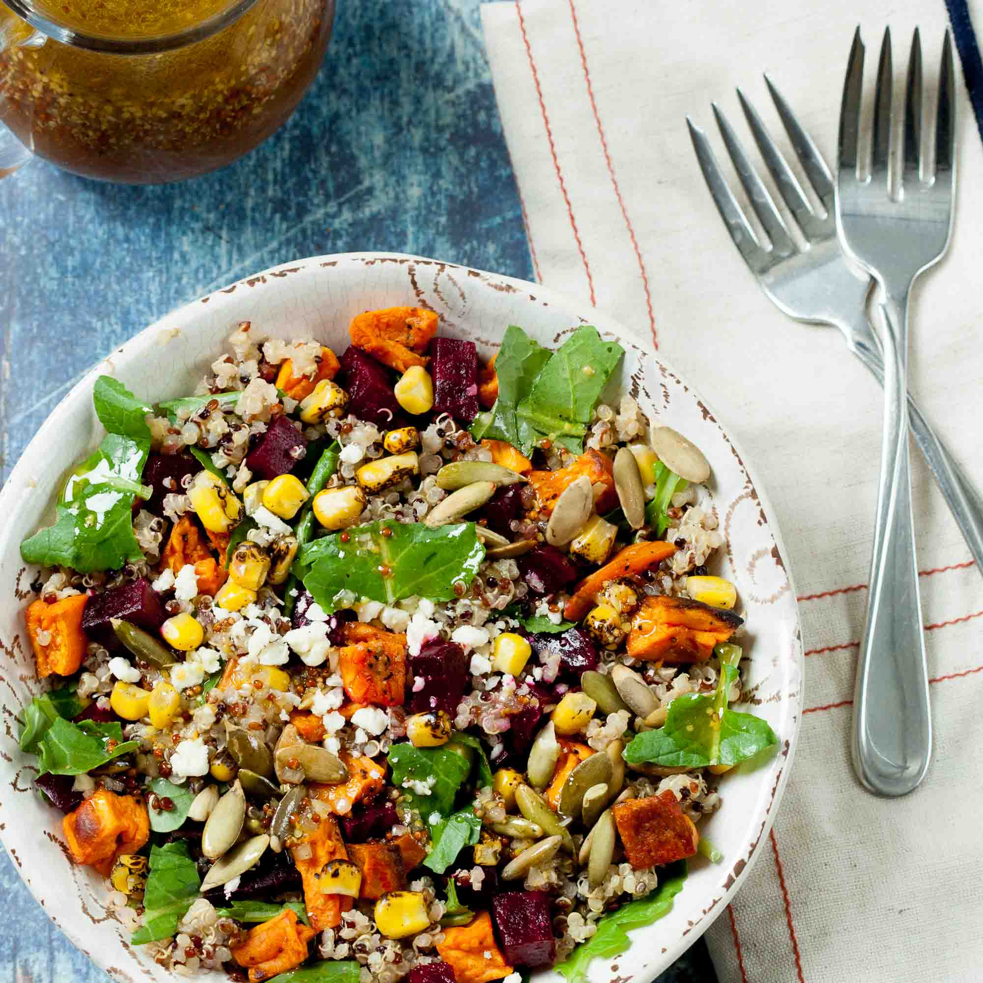 sweet potato quinoa salad in a bowl.