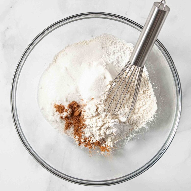 Dry ingredients being mixed.