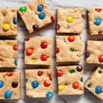 M&M Cookie Bars sliced.