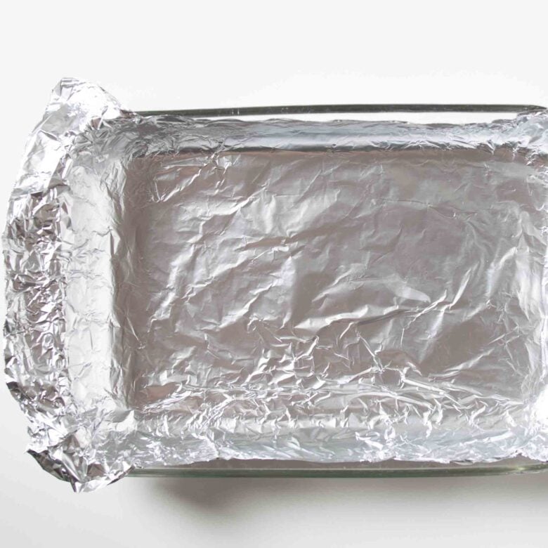 A baking tray lined with foil.