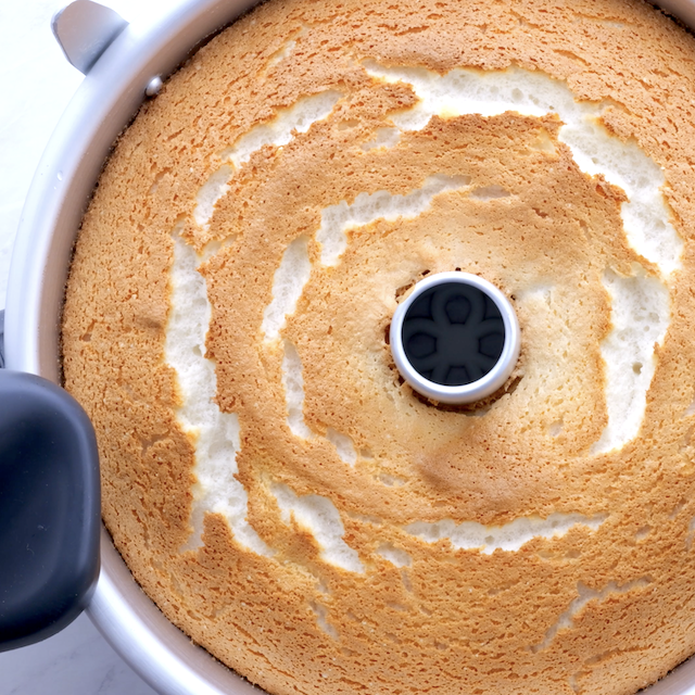 Freshly baked angel food cake.