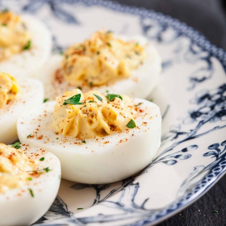 deviled eggs on a plate.