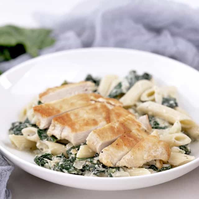 Chicken florentine pasta ready to serve.
