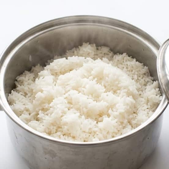 Freshly made rice in a pot.