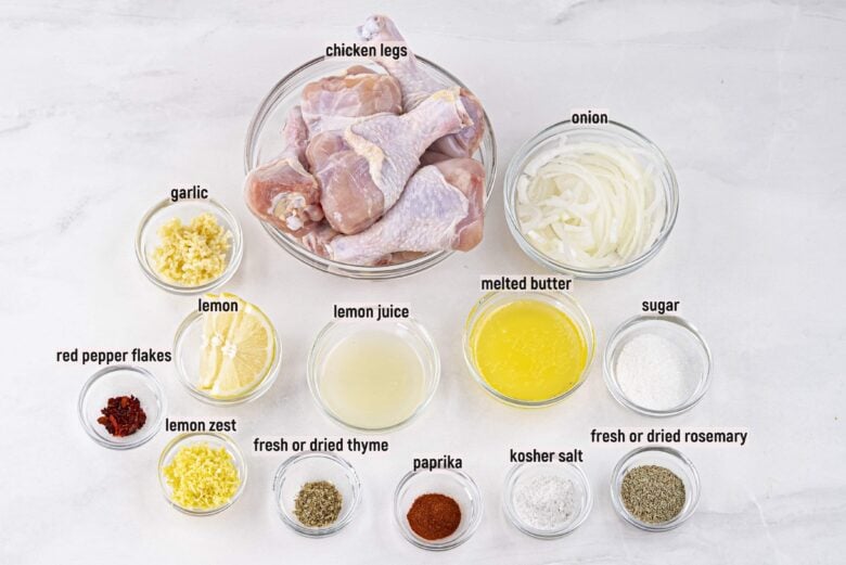 Overhead shot of ingredients to make lemon garlic chicken at home.