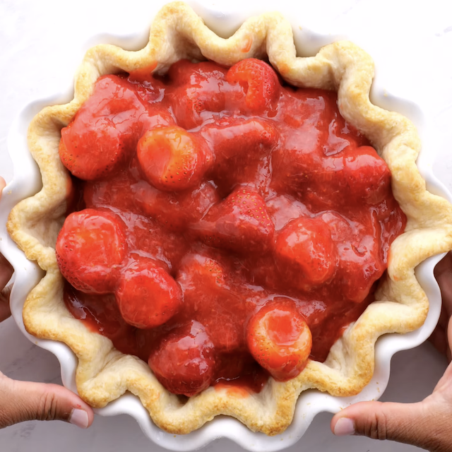 Overhead shot of freshly made strawberry pie.