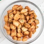 homemade croutons that are super crispy in a bowl.