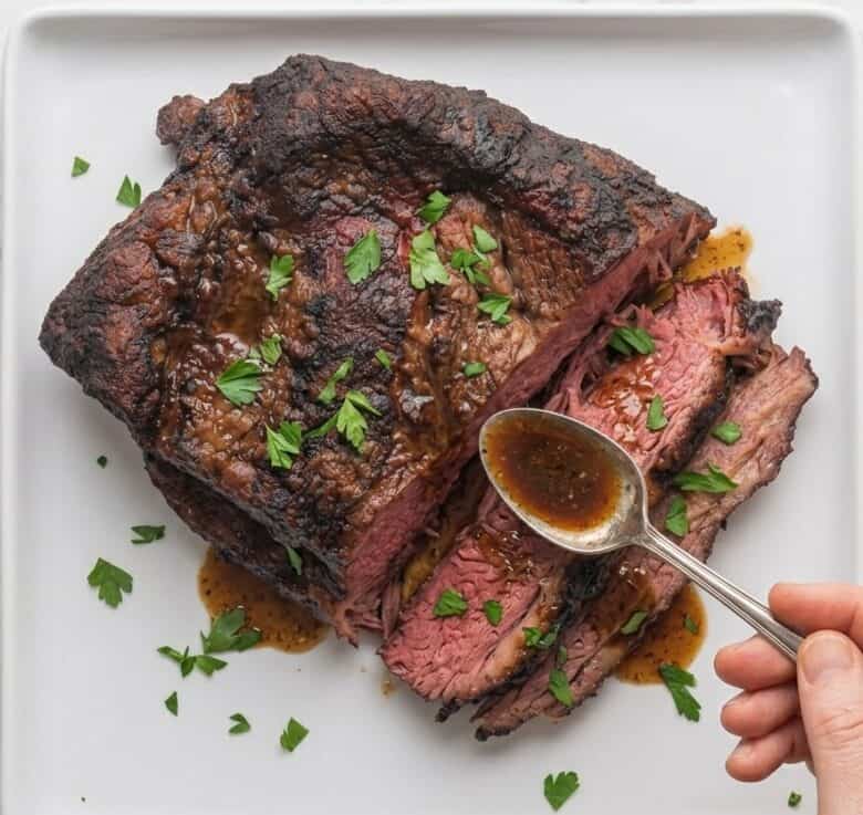 Drizzling some of the brisket juice on top of it before serving.