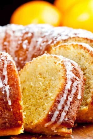 Close up of sliced Orange Bundt Cake.