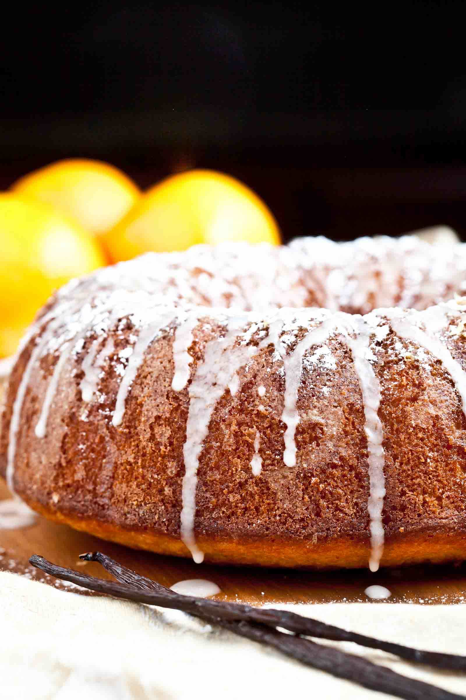 Orange Bundt Cake on a serving platter.